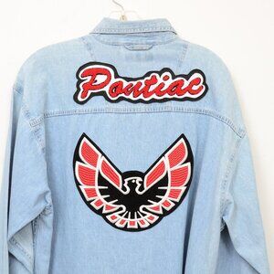 Pontiac Racing Blue Chambray Embroidery Long Sleeve Button Shirt Men's M Racing